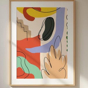 Impression d'art mural abstrait coloré - Poster géométrique moderne avec formes et lignes vives - Décoration d'inspiration Mid-Century pour intérieurs créatifs