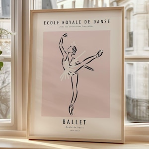 Poster di balletto - Ecole Royale de Danse ispirato a Degas, stampa di ballerina rosa, stampa di alta qualità, arte murale di balletto vintage per l'arredamento della casa
