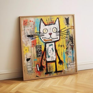 Bunte Katze Graffiti Wand Kunst | Abstrakt Urban Street Poster | Moderne Kunst Poster für das Haus Dekor | Originelles Katzenbild eines zeitgenössischen Künstlers