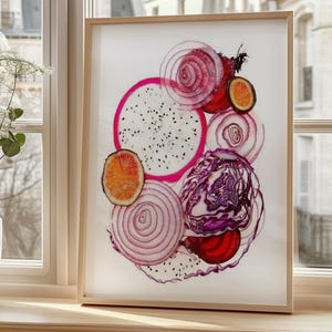 Food Art Print - Modern Kitchen Wall Decor - Vibrant Fruit and Vegetable Poster - Culinary Aesthetic Illustration for Chefs & Food Lovers