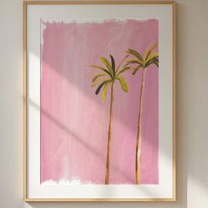 Pink Palm Trees Print - Tropical Boho Wall Art Poster - Minimal Coastal Beach Decor - Modern Palm Tree Art - Gift for Summer Vibes Lovers