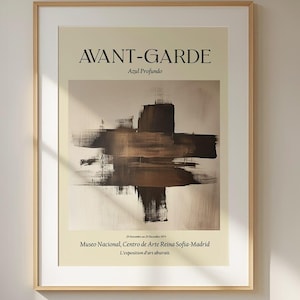 Pierre Soulages inspiriertes Ausstellungsplakat - Abstrakter Ausstellungsdruck, moderne französische Wandkunst für zeitgenössisches Dekor, beige Hauptgalerie