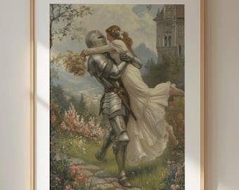Romantic Medieval Knight Print - Fairytale Love Art Poster - Chivalry and Fantasy Painting - Fine Art Wall Decor for Storybook Interiors