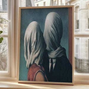 Impression surréaliste The Lovers - Poster d&#39;art célèbre de René Magritte - Décoration murale romantique abstraite - Oeuvre d&#39;art mystérieuse pour une maison esthétique