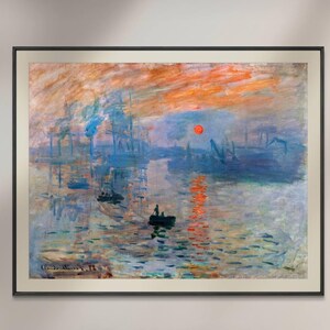 Impresión de Monet: Amanecer - Famosa pintura impresionista - Arte del puerto naranja y azul - Póster de paisaje marino francés - Decoración de pared atemporal