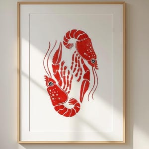 Lobster Wall Art Print - Vibrant Red Seafood Poster with Nautical Style - Coastal Kitchen Decor for Beach House, Cafe or Seafood Restaurant
