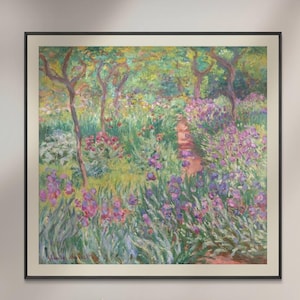 Monet Flower Garden Print - Impressionist Floral Painting - Purple & Green Art Poster - Famous French Artwork - Botanical Wall Decor