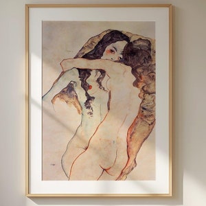Egon Schiele ‘Lovers Embrace’ High-Quality Art Print – Vintage Expressionist Poster of Intimate Affection, Elegant Wall Decor for Art Lovers