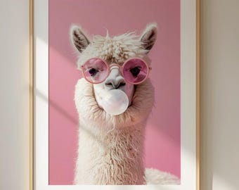 Funny Llama Wall Art Print - Cool Alpaca Poster With Pink