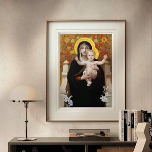 Impresión de arte clásica de la Virgen y el Niño / Decoración religiosa de inspiración renacentista / Decoración de pared de arte sagrado vintage / Póster espiritual de madre e hijo