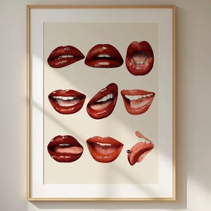 Red Lips Poster – Sexy Pop Art Print With Multiple Lip Expressions – Creative  Wall Decor For Bedroom, Studio, Salon Or Modern Apartment