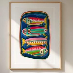 Impresión artística de peces vivos: decoración de pared moderna y dinámica, póster oceánico contemporáneo, ilustración tropical impactante para hogares costeros y de playa