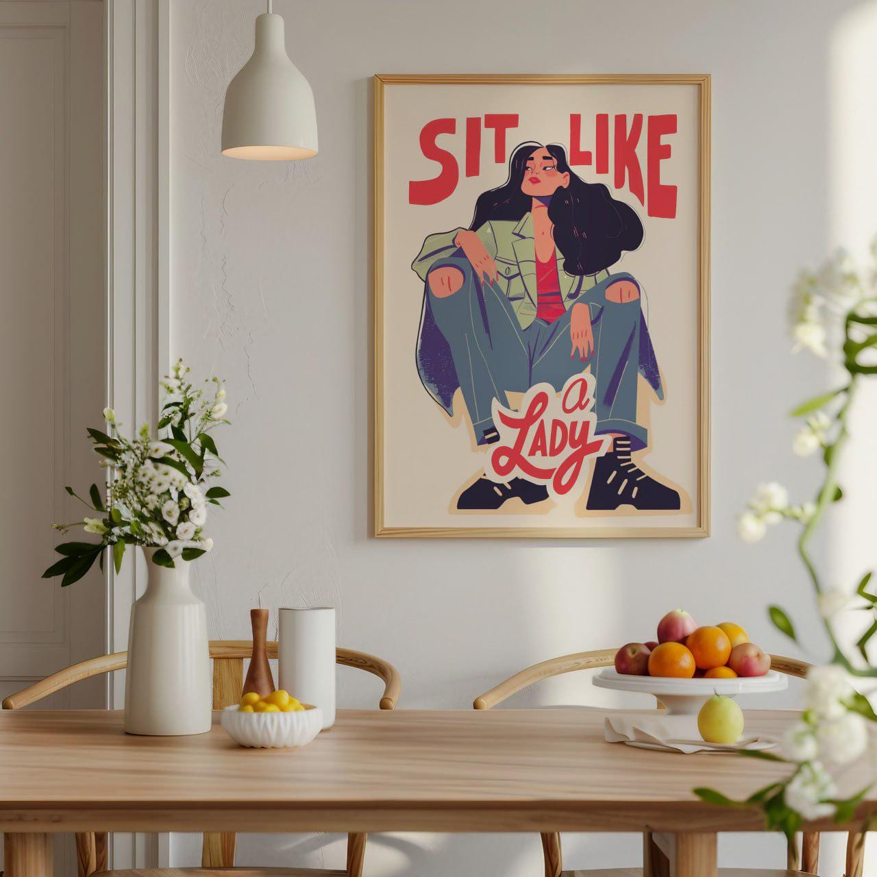 DOODLREAM Blechschild 'Bold Feminist' - Retro Wanddekoration 20x30cm | Sit Like A Lady Design | Für Wohnung, Café & Garten