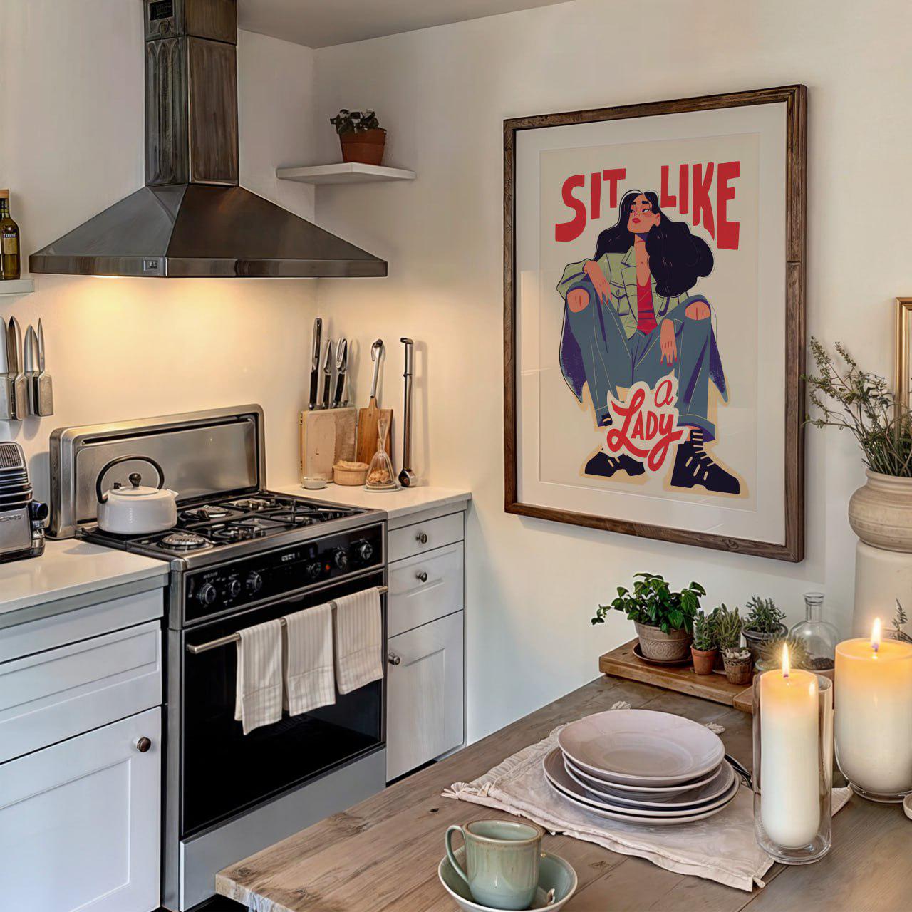 DOODLREAM Blechschild 'Bold Feminist' - Retro Wanddekoration 20x30cm | Sit Like A Lady Design | Für Wohnung, Café & Garten