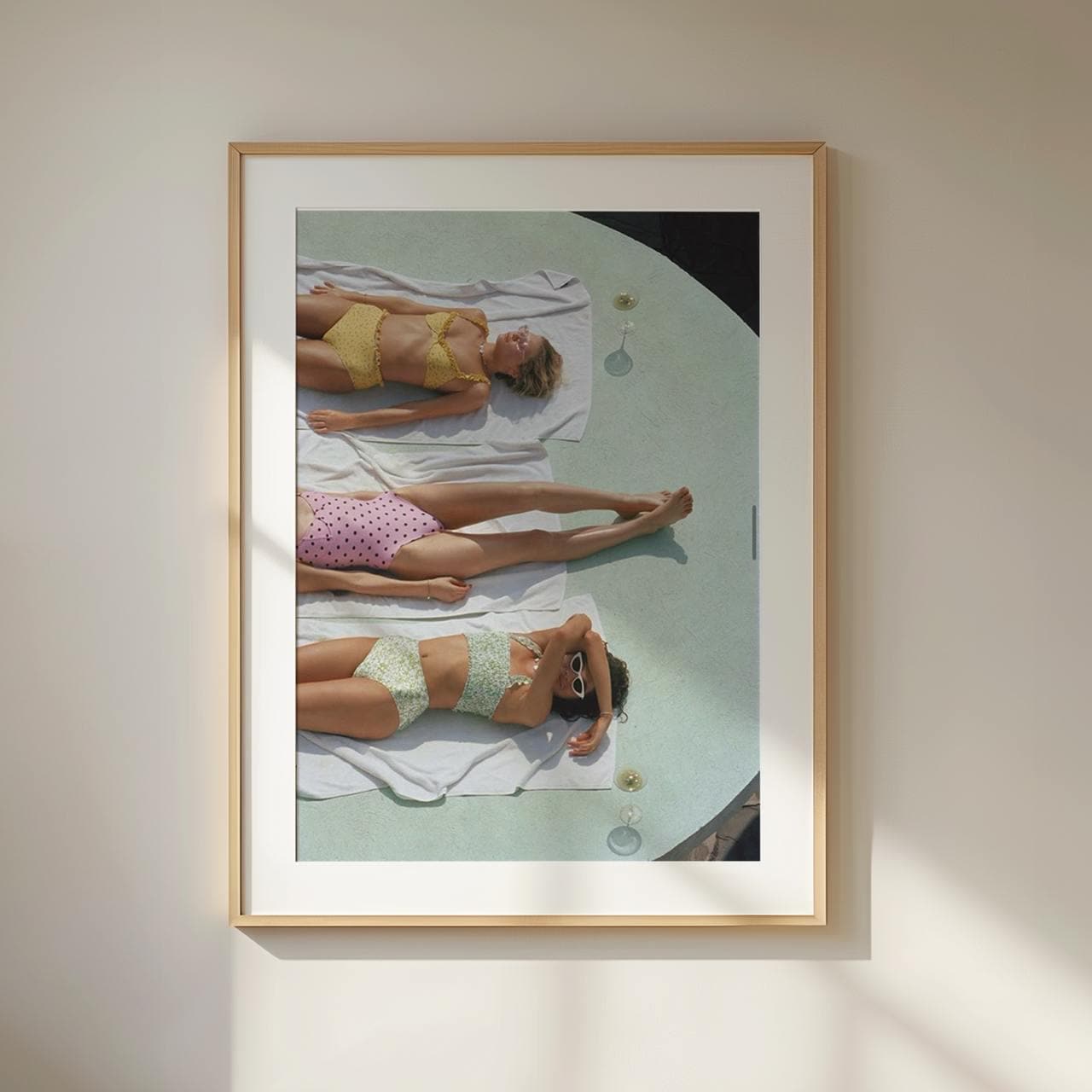 Summer Poolside Photography Print - Retro Aesthetic Wall Art - Stylish Sunbathing Women Poster - Chic Beach House Decor for Modern Interiors