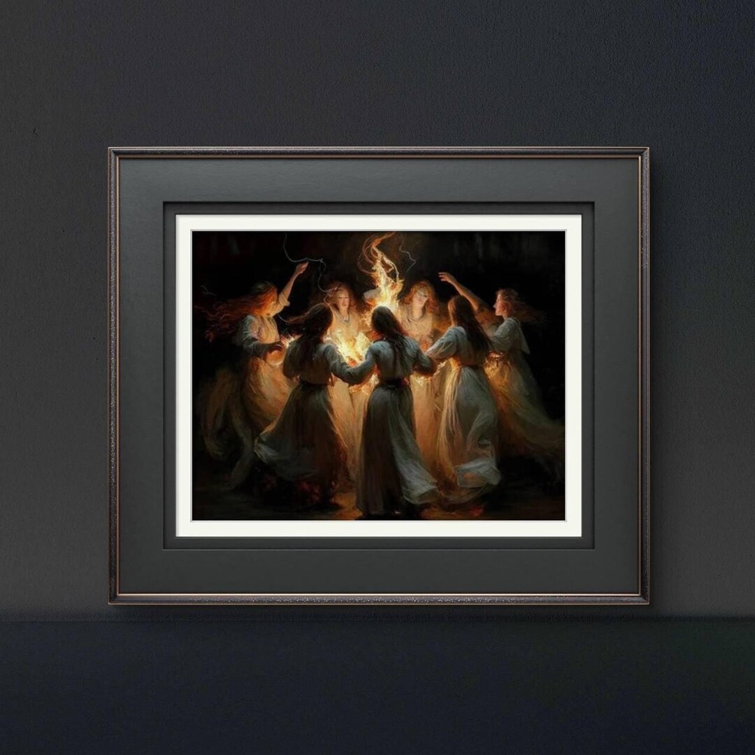 Sacred Circle Witch Ritual Art Print - Mystical Wiccan Gathering Decor ...