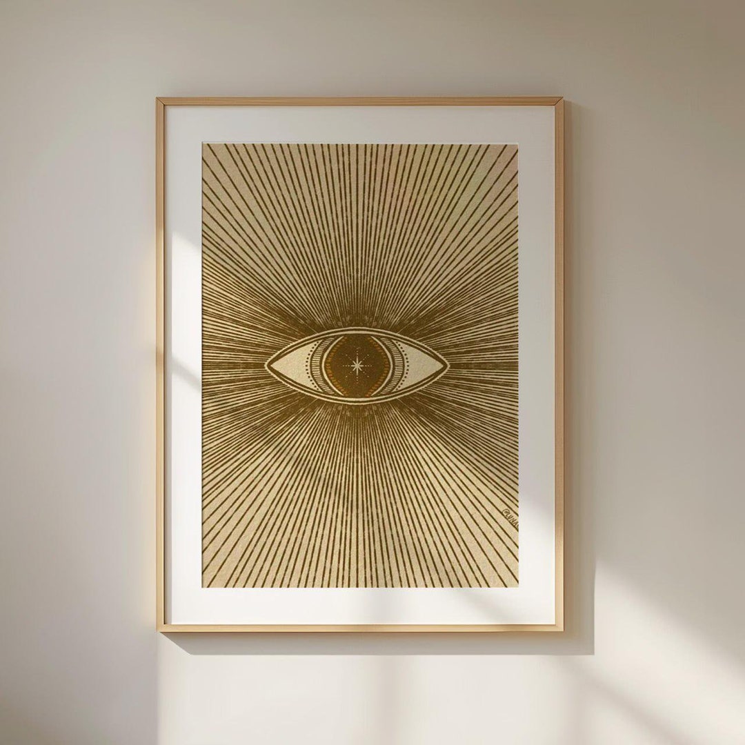 Mystical Eye Poster, Sunburst Eye Design, Abstract Gold and Black Wall ...