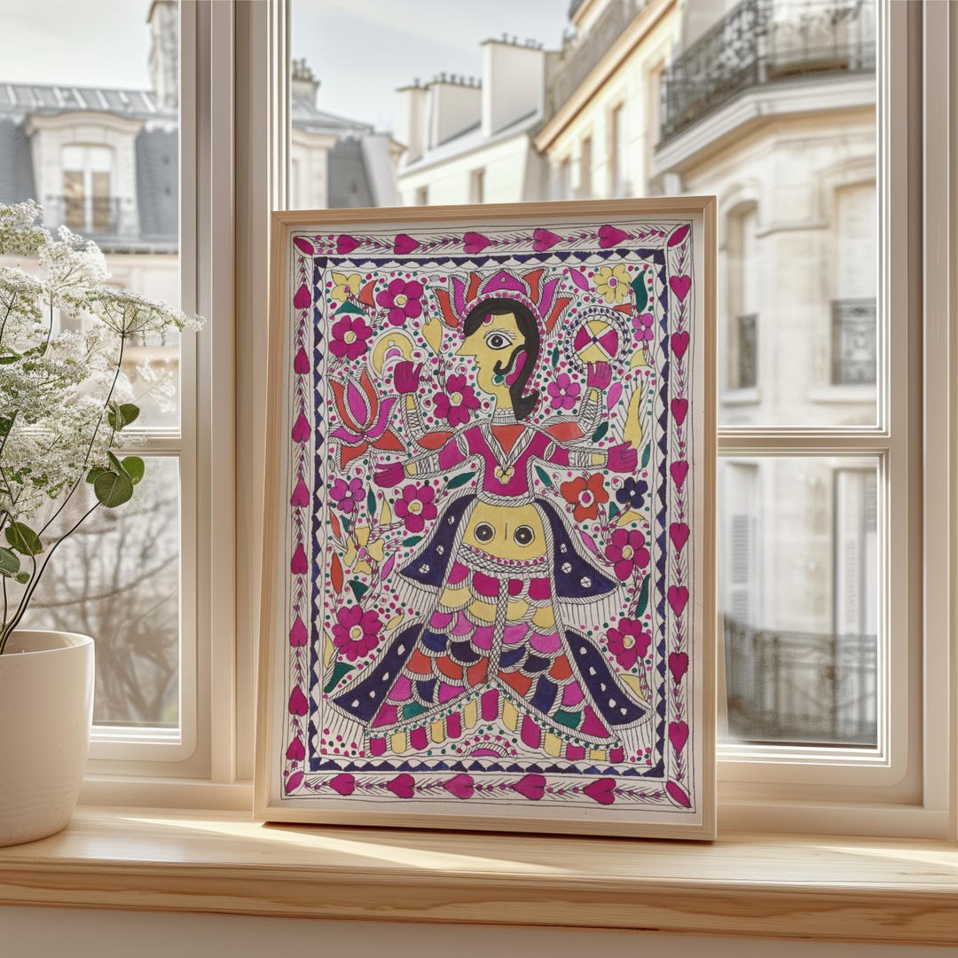Madhubani Folk Art Print – Vibrant Indian Goddess Illustration With ...