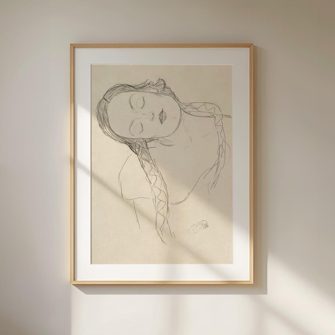 Young Woman Sketch by Gustav Klimt - High-quality Vintage