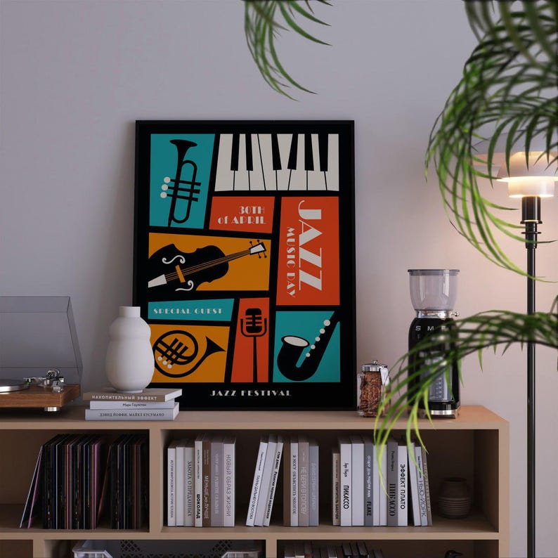 Jazz Festival Music Day Poster Retro Colorful Wall Art Print Vintage