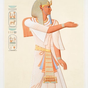 Ancient Egyptian Pharaoh Print - Vintage Wall Art Poster - Hieroglyphic History Deco- Regal Egyptian Artwork - Gift for History Enthusiasts