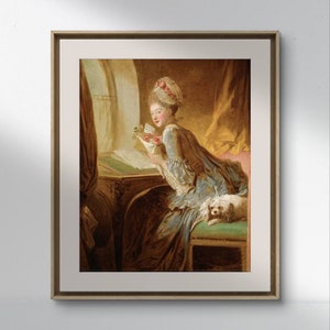 Cartel de Jean-Honoré Fragonard "La carta de amor" - Pintura rococó elegante - Decoración de pared vintage - Reproducción de bellas artes - Tamaño grande