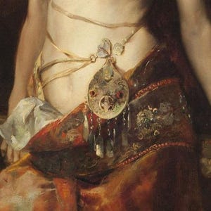 Arte mural de danza del vientre orientalista: pintura vintage de formas femeninas sensuales con telas exóticas. Decoración bohemia de lujo para dormitorio o galería.