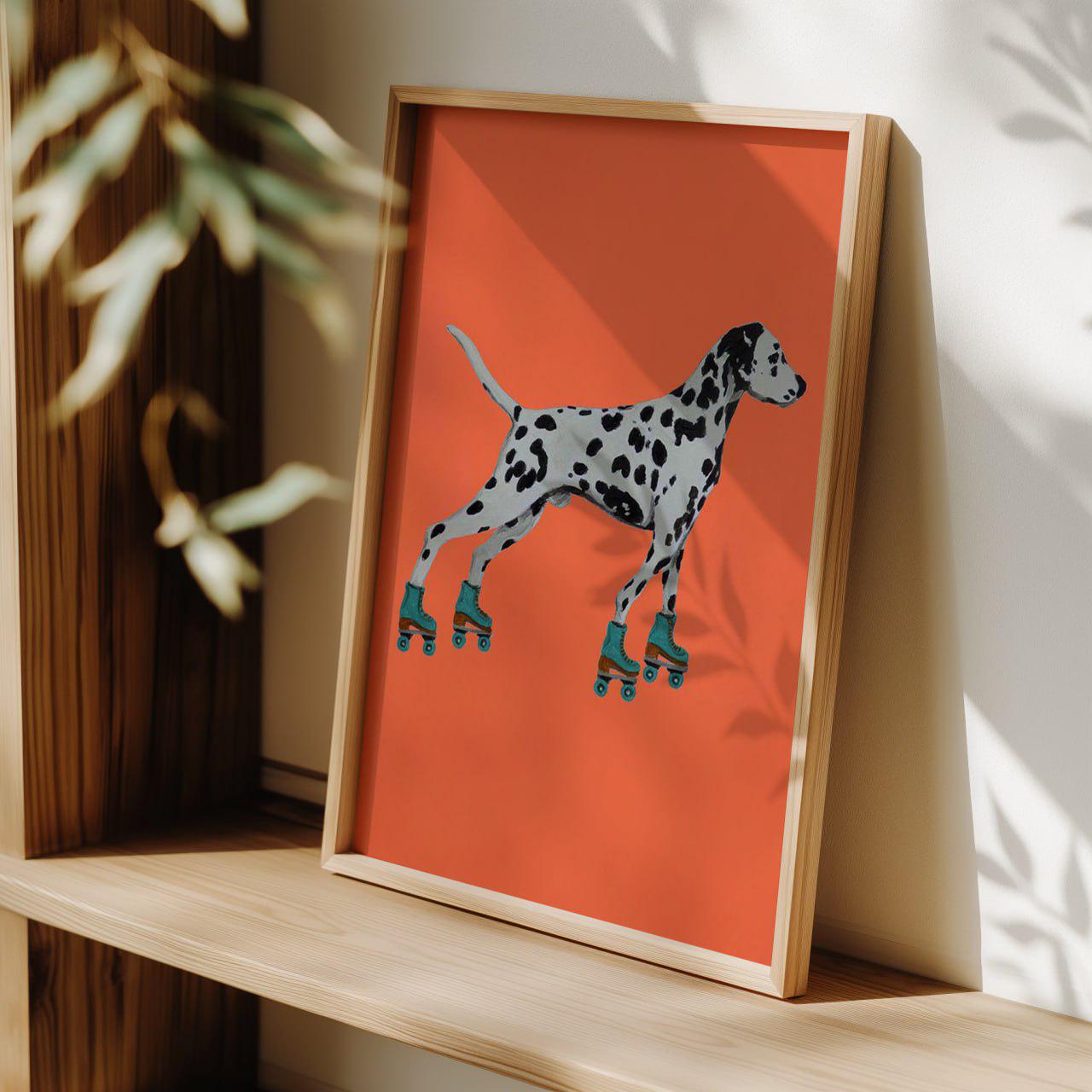 ダルメシアンのローラースケートのポスター、風変わりな動物のウォールアート、楽しくてモダンな犬のイラスト、鮮やかなオレンジ色の壁飾り、遊び心のあるホームデコレーション  - Etsy 日本, image size:1280x1280