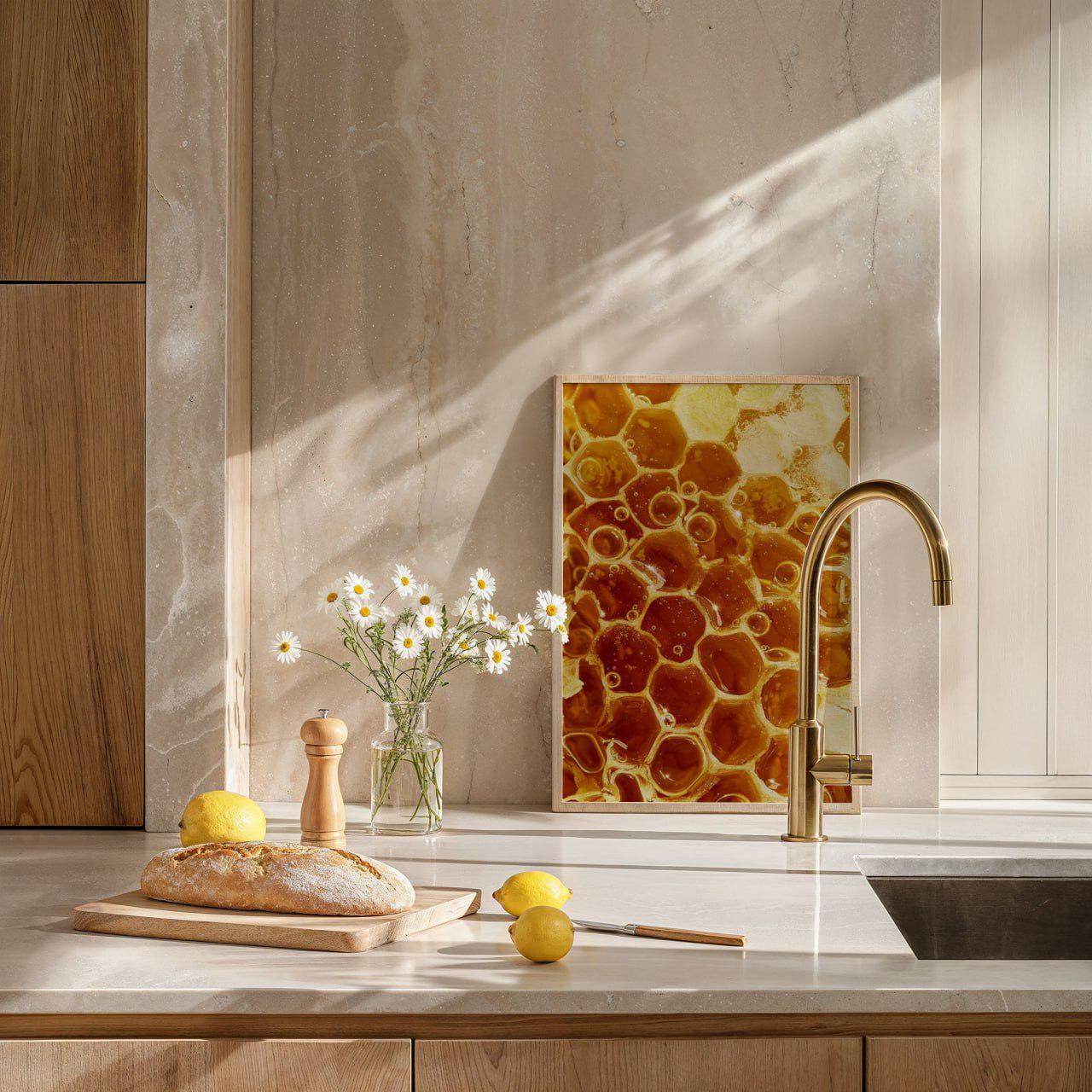 Honeycomb Wall Art Print, Nature-inspired Golden Honey Texture Art