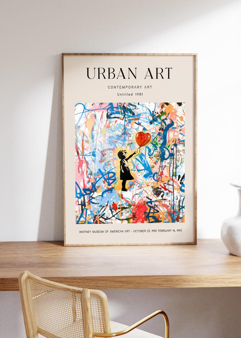 Urban Art Graffiti Print - Modern Street Art With Heart Balloon ...