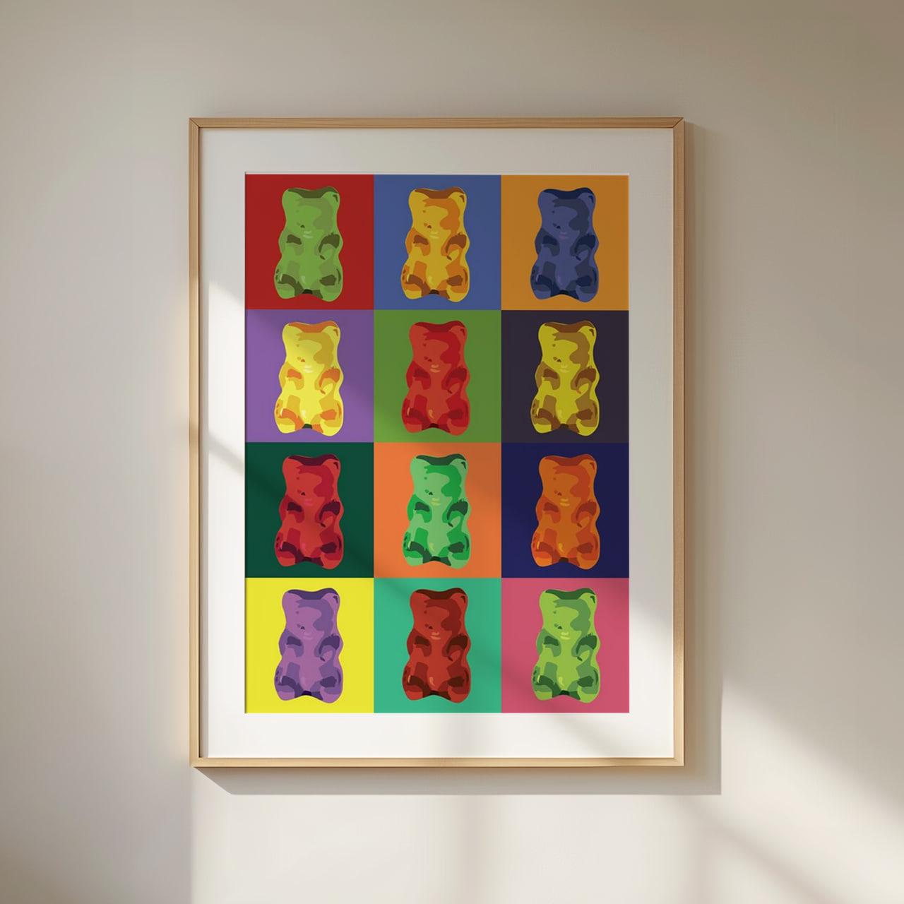 Gummy Bear Pop Art Print - Colorful Candy Wall Art Poster - Fun Modern Kitchen Decor - Bright Playful Art Print - Gift for Candy Lovers