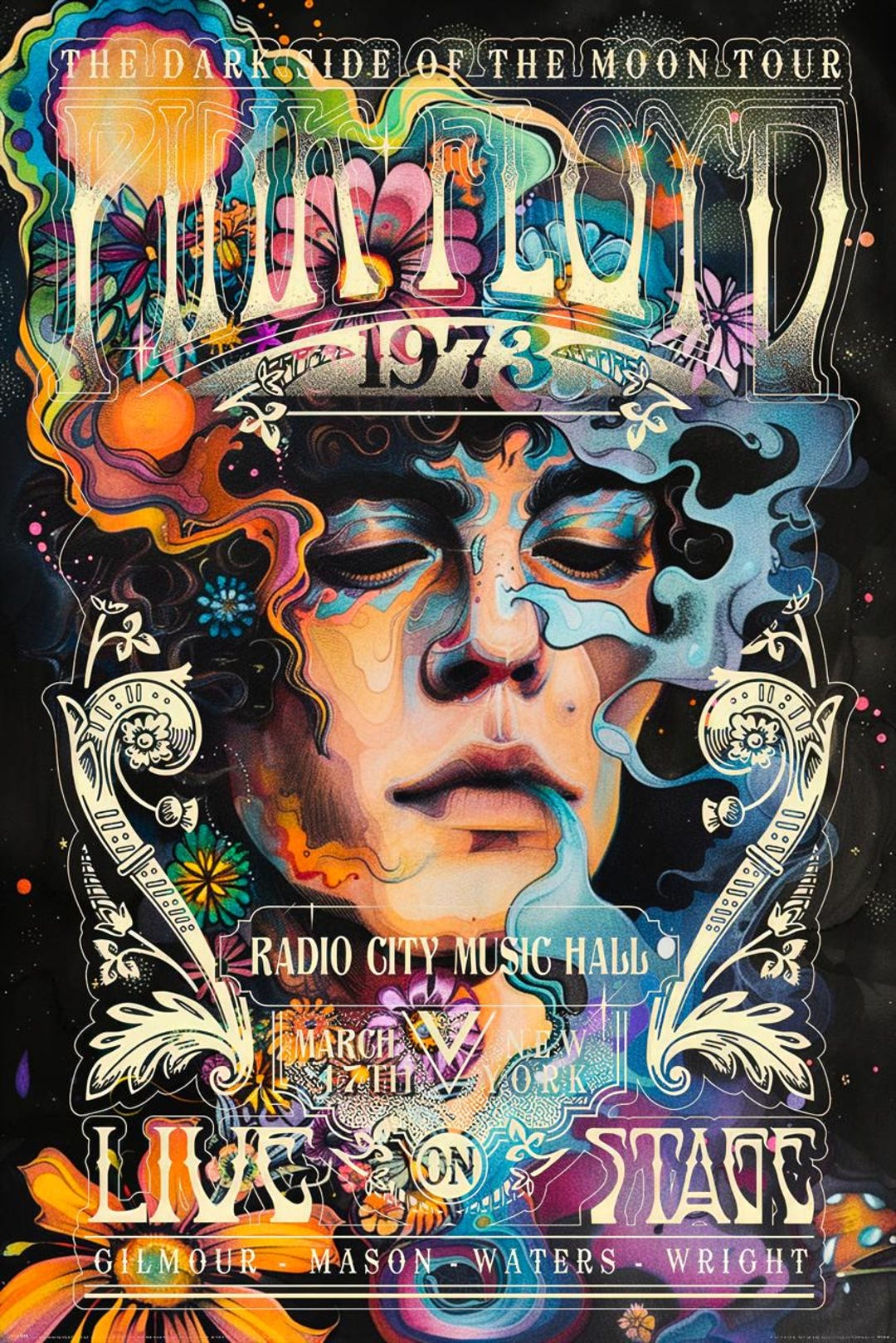 Vintage Psychedelic Concert Poster - 1973 Rock Tour Print - Trippy