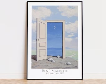 René Magritte&#39;s Knowledge - Blue wall Art, Exhibition Poster | Blue Surrealist Doorway Print | Coastal Landscape Art, Large size