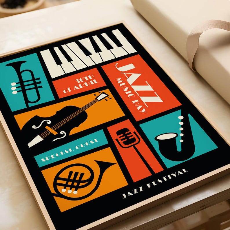 Jazz Festival Music Day Poster Retro Colorful Wall Art Print Vintage