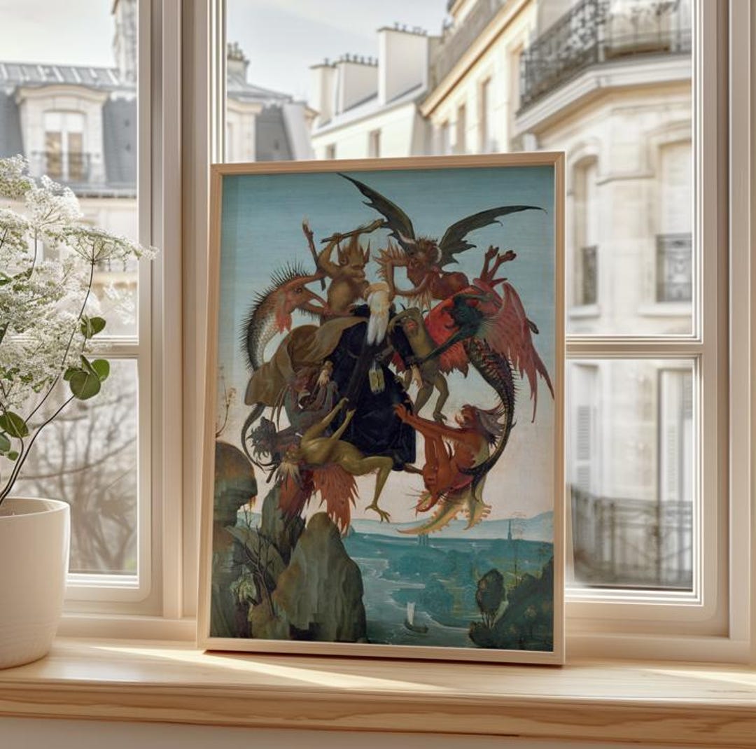 中世の悪魔のアートプリント - ヴィンテージ宗教戦闘ポスター