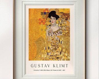 Gustav Klimt Gemälde Auf Leinwand – Goldenes Kunstwerk Mit Rahmen, 50x95 Cm, Wandbild Für Wohnzimmer & Deko