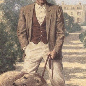 Vintage Gentleman Art Print - Classic Masculine Portrait Poster - Aristocratic Man with Dog - Elegant Wall Decor - Timeless Collectible Gift