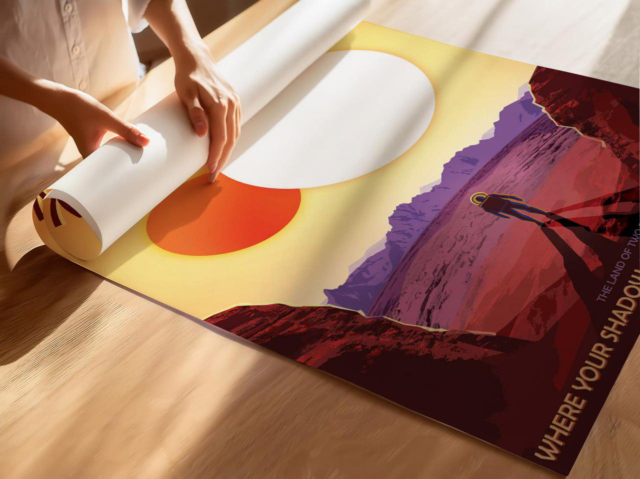 NASA Kepler-16b Double Sunset Poster | Vintage Sci-fi Space Art