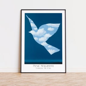 Pôster René Magritte "L'oiseau de Ciel" - Pôster da exposição azul - Impressão artística surrealista - Decoração de parede moderna - Reprodução de alta qualidade