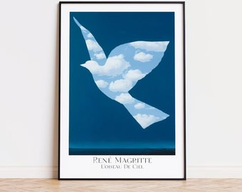 René Magritte &quot;L&#39;oiseau de Ciel&quot; Poster - Blue exhibition Poster - Surrealist Art Print - Modern Wall Decor - High Quality Reproduction