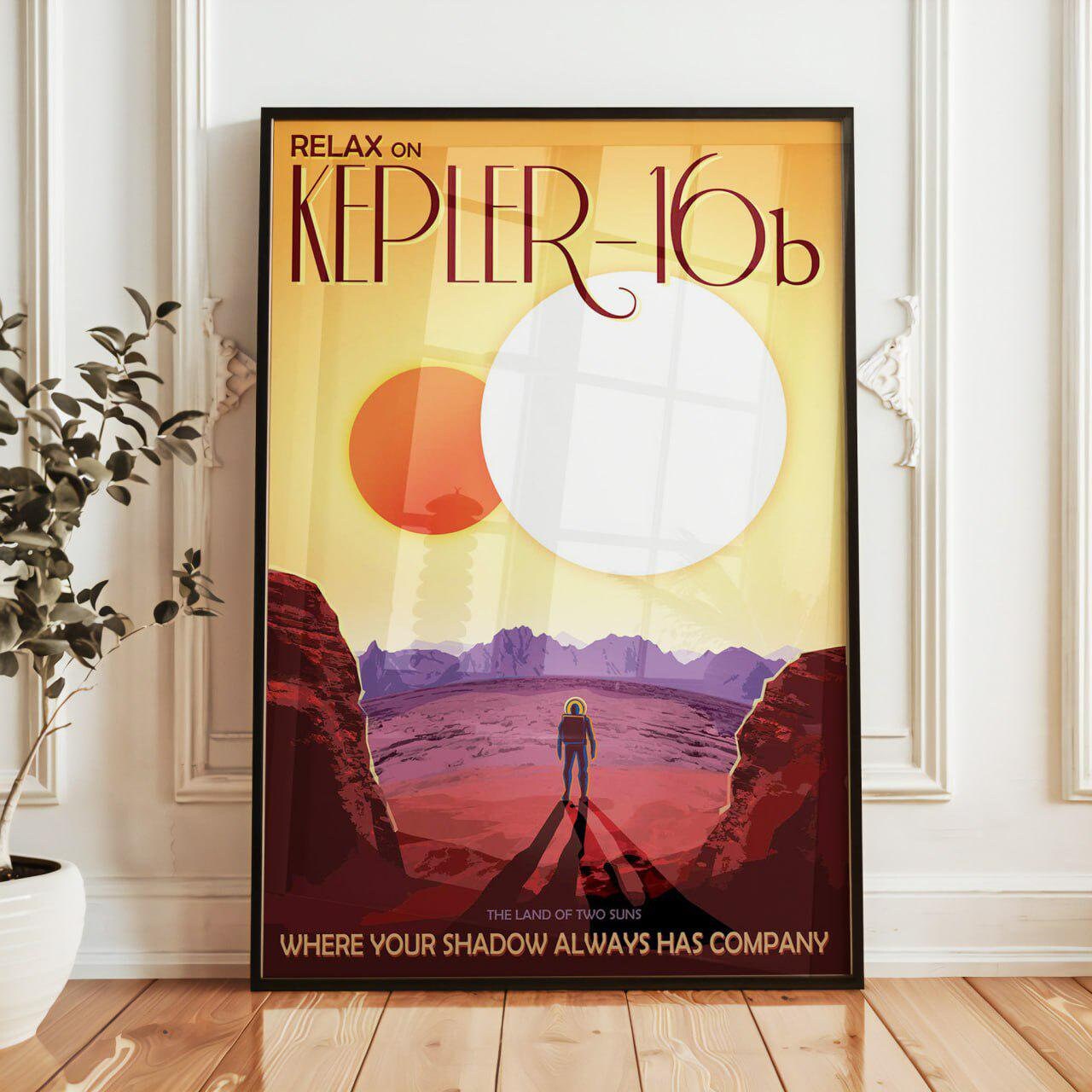 NASA Kepler-16b Double Sunset Poster | Vintage Sci-fi Space Art