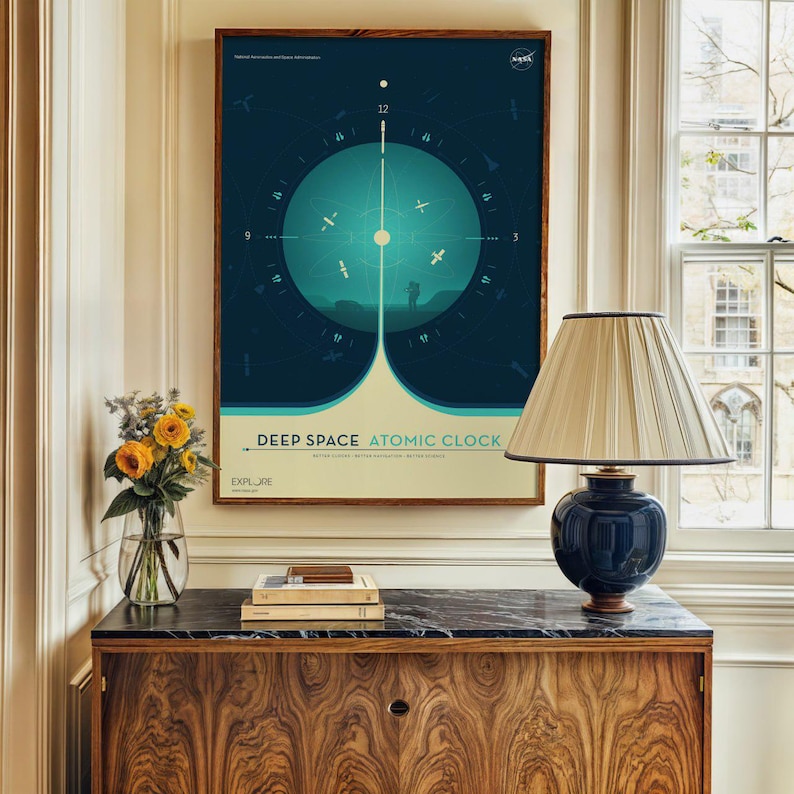 Deep Space Atomic Clock Poster NASA Space Exploration Art Modern