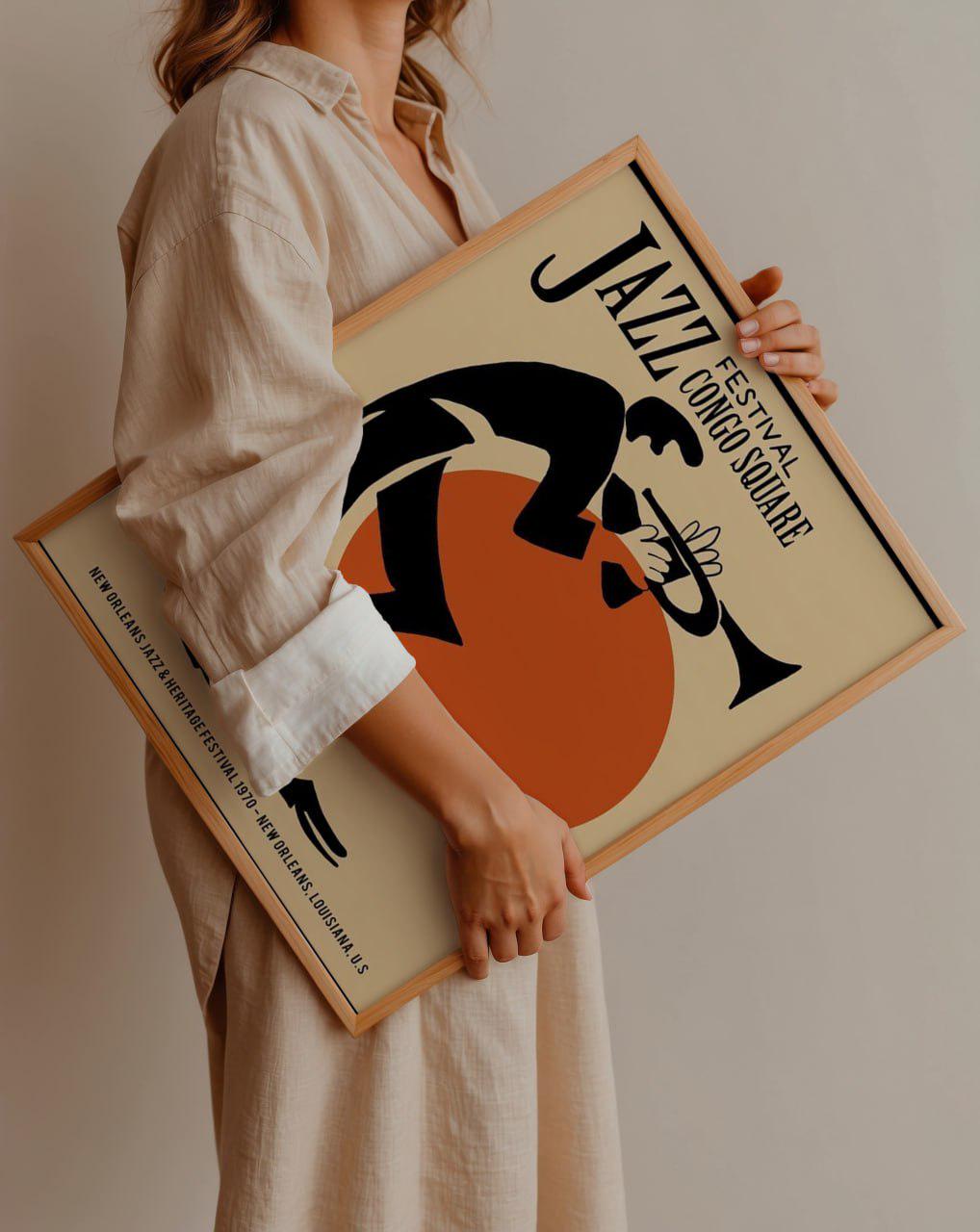 Jazz Festival Poster, Congo Square Vintage Wall Decor, Retro
