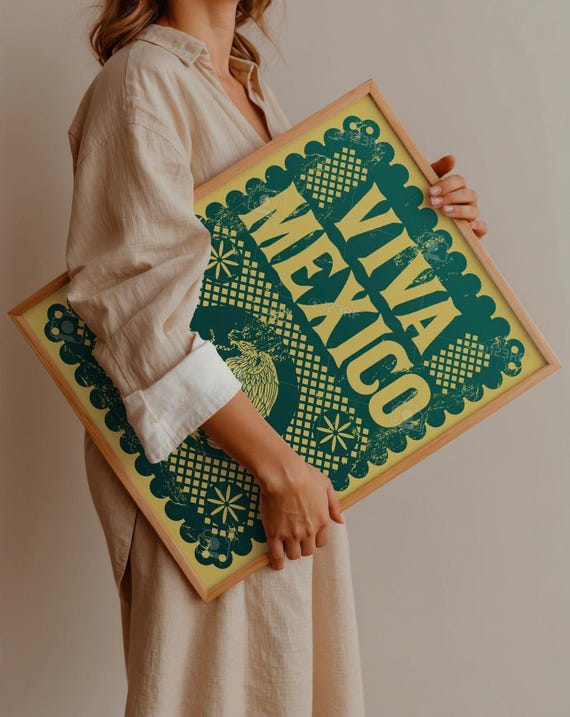 Viva Mexico Retro Art Print - Cool Typography and Traditional