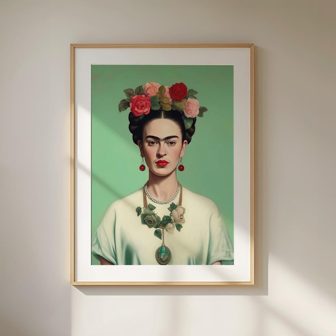 Frida Kahlo Portrait Print in Mint Green, Iconic Mexican Artist Poster ...