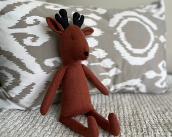 Handmade Heirloom Linen Deer Stuffed Animal, Toddler & Baby Gift, Nursery Decor, Baby Shower Gift