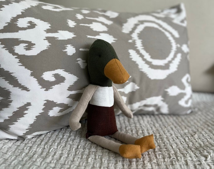 Handmade Heirloom Linen Duck Stuffed Animal, Toddler & Baby Gift, Nursery Decor, Baby Shower Gift