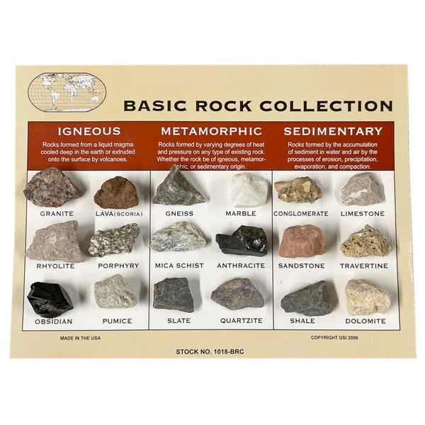 18 Piece Igneous, Metamorphic and Sedimentary Rock Collection Study Kit