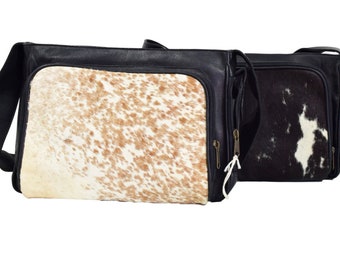 Black Crossbody Leather Bag with Cowhide
