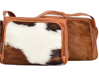 Brown Crossbody Leather Bag with Cowhide